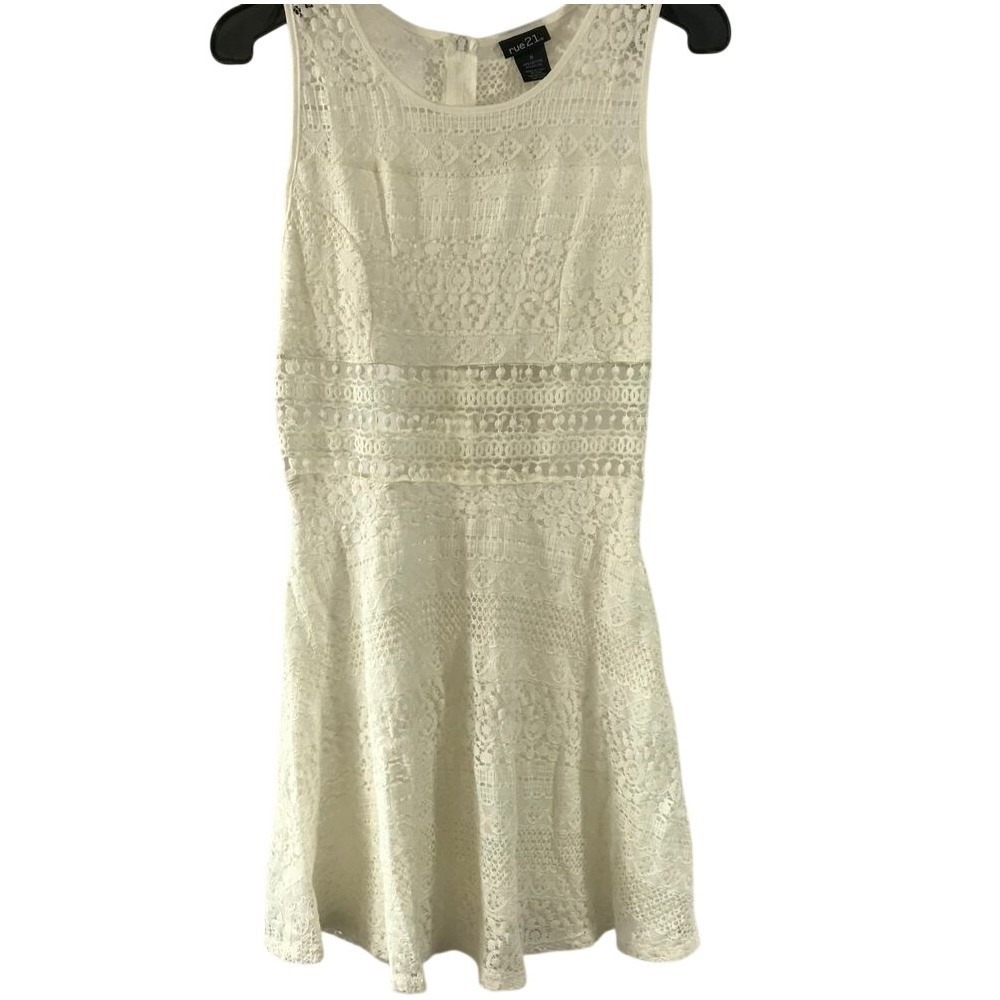 rue21 Womens Cream Floral Lace Sleeveless Fit‎ and Flare Dress Ivory Medium